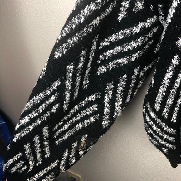 Vintage Point Zero Black Gray White Striped Patterned Grandpa Cardigan Sweater - Picture 8 of 8